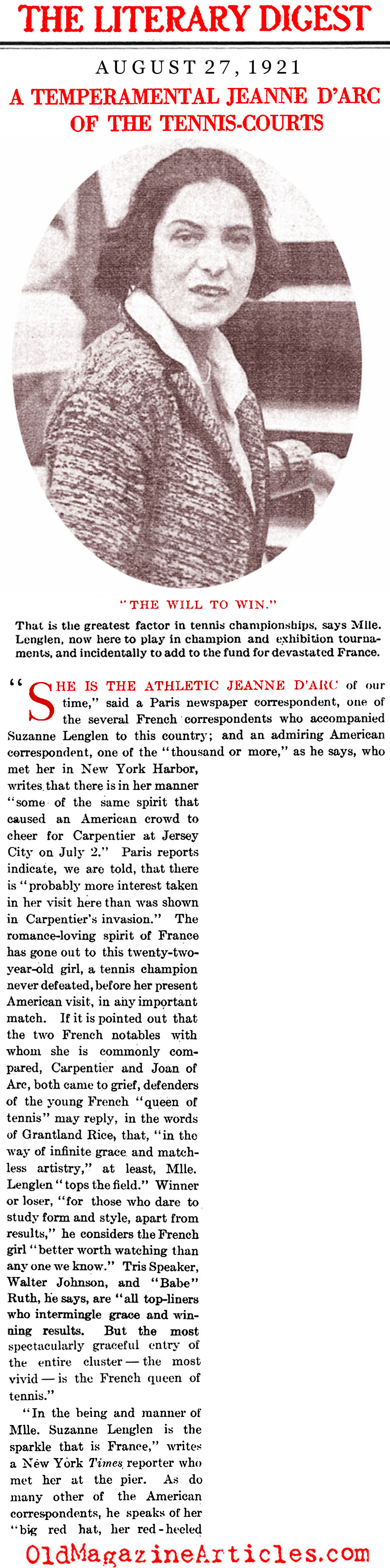 An Interview with Suzanne Lenglen (Literary Digest, 1921)